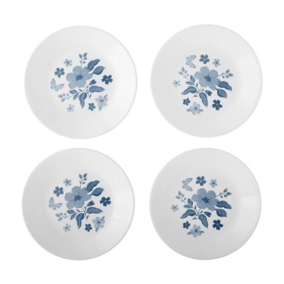 Pioneer Woman Corelle Evie Blue 4Pc Set Appetizer Plate Dessert Melamine White - Picture 3 of 8